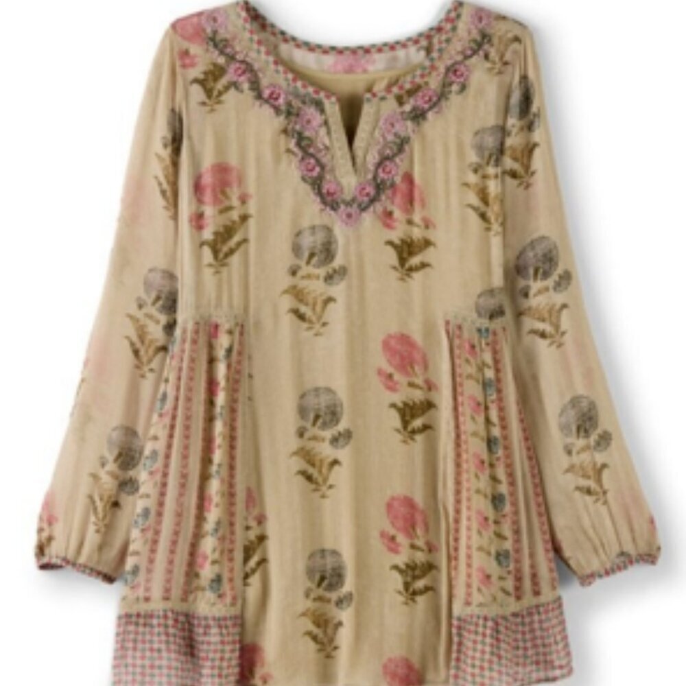 Soft Surroundings Serenata Floral Embroidered & Beaded Tunic Blouse & Tank Top S - Picture 13 of 13